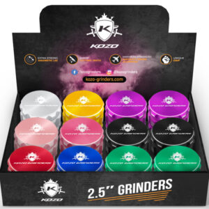 Kozo 2.5″ Aluminum Grinder Display Box 12-Pack Mixed Colors
