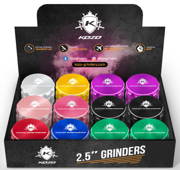 Kozo 2.5" Aluminum Grinder Display Box 12-Pack Mixed Colors