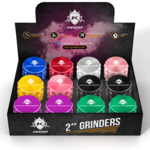 Kozo 2″ Aluminum Grinder Display Box 12-Pack Mixed Colors