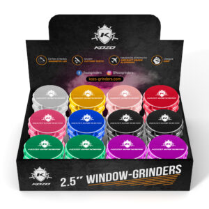 Kozo 2.5″ Window Model, Aluminum Grinder Display Box 12-Pack Mixed Colors